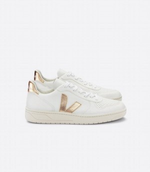 Veja V-10 Chromefree Bőr Női Rövidszárú Tornacipő Fehér Arany | BII359NA