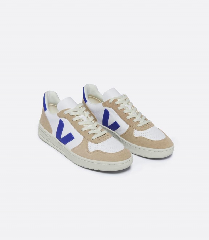 Veja V-10 Chromefree Bőr Férfi Rövidszárú Tornacipő Fehér Barna Kék | RXC2075HB