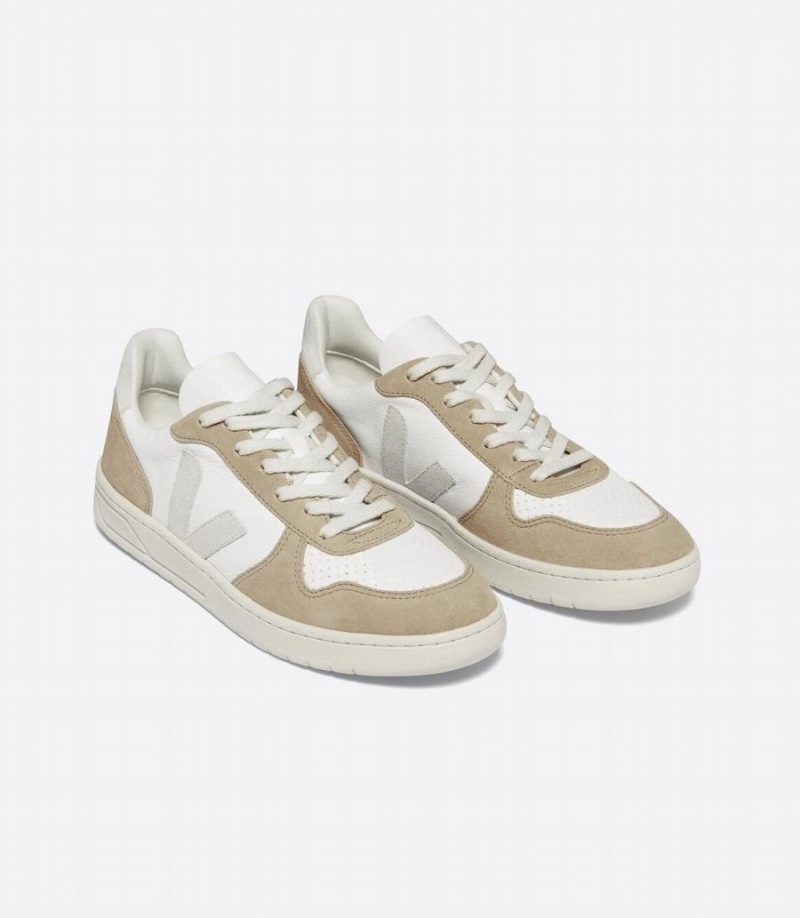 Veja V-10 Chromefree Bőr Női Rövidszárú Tornacipő Fehér Barna Szürke | UXK689OZ