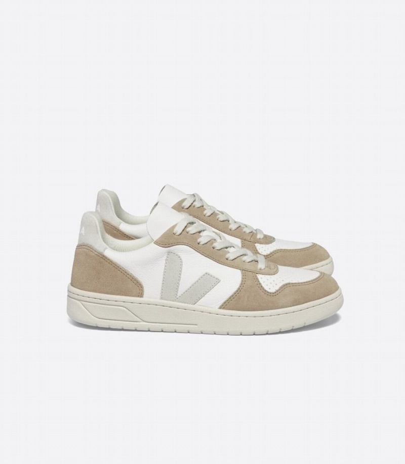 Veja V-10 Chromefree Bőr Női Rövidszárú Tornacipő Fehér Barna Szürke | UXK689OZ