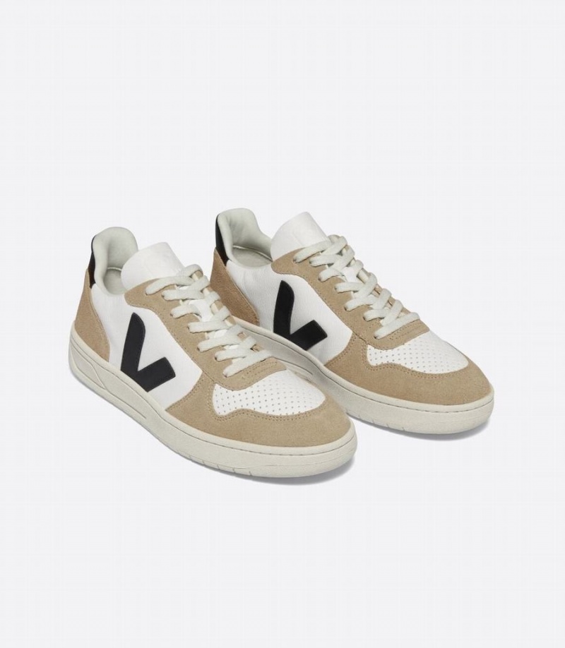 Veja V-10 Chromefree Bőr Női Rövidszárú Tornacipő Fehér Barna Fekete | REY2386MI